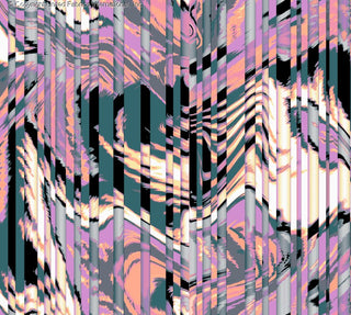 Abstract splash print with vertical stripes and waves on sheer chiffon fabric, no stretch TEAL/GREY/ORCHID