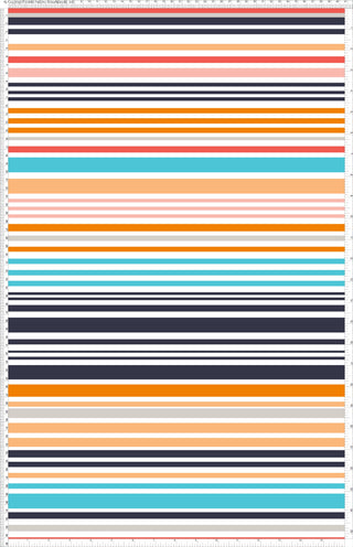 Vertical stripes of equal width, evenly spaced, creating a consistent pattern. BLACK/TURQ/ORANGE