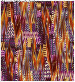 A vibrant, abstract pattern with vertical zigzag stripes and geometric shapes, creating a dynamic, textured effect.