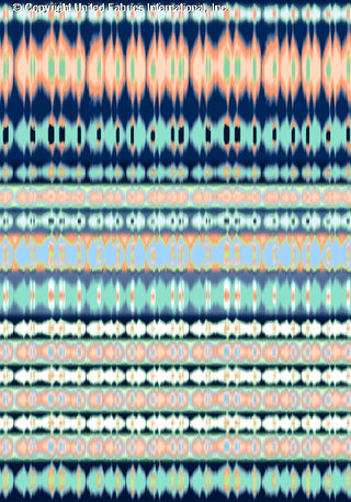 A repeating, wavy pattern with horizontal stripes of varying widths, featuring small, rounded shapes in rows. NAVY/TURQ/PINK
