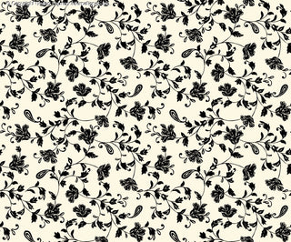 Challis Rayon Printed Dusky with peony and tulip pattern, woven fabric for dresses CREAM/BLACK