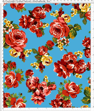 Challis Rayon Printed Asra with rose and daisy floral pattern, woven fabric for sewing