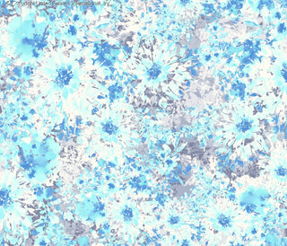 Challis Rayon Printed Astoria with daisy floral pattern, woven fabric for sewing BLUE/GREY/POOL