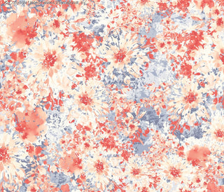 Challis Rayon Printed Astoria with daisy floral pattern, woven fabric for sewing CORAL/GREY/PEACH