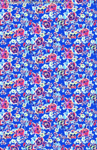 Rose pattern on Challis Rayon Printed Aline, Woven Fabric for dressmaking and crafts ROYAL/RED/PINK