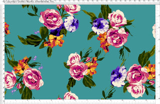 Challis Rayon Printed First Crush with large floral print featuring roses and hydrangeas