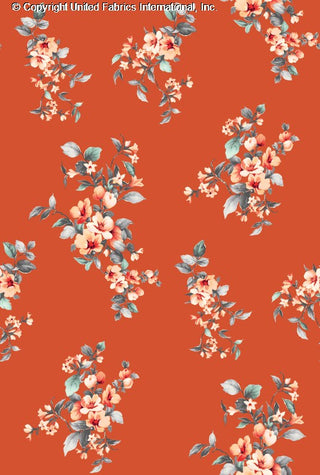 Challis Rayon Printed Daphy with cherry blossoms print pattern, woven fabric for sewing SALMON/RED/GREY