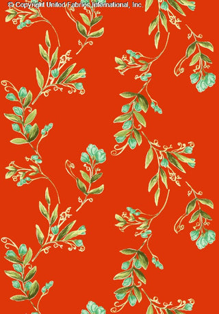 Challis Rayon Printed Emylin with vine and pea flower pattern, woven fabric for apparel TOMATO/TURQ/GREEN