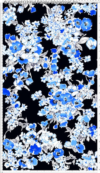 A floral pattern with large poppies and smaller flowers, scattered with leaves on a background.