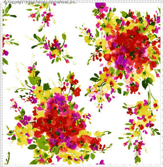 The floral pattern features clusters of peonies and small flowers, surrounded by leaves on a background.
