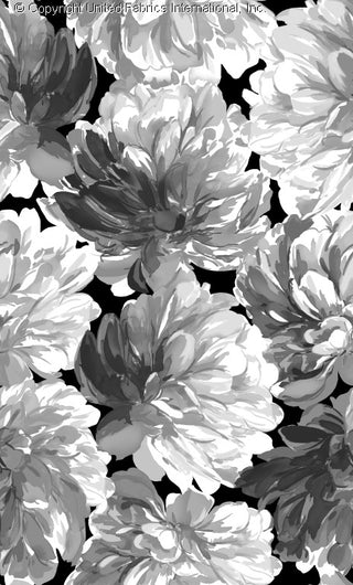 A floral pattern with large, overlapping flowers on a contrasting background, creating a bold, repeating design. BLACK/CHARCOAL/GREY
