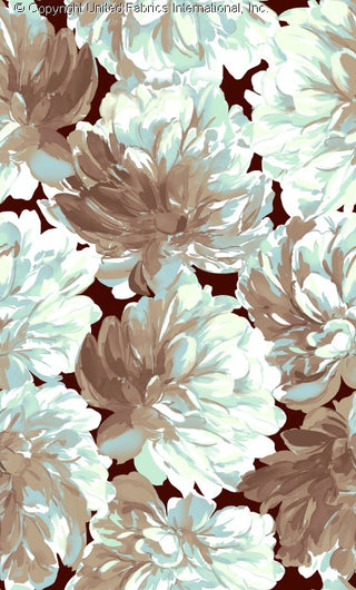 A floral pattern with large, overlapping flowers on a contrasting background, creating a bold, repeating design. BROWN/MOCHA/AQUA