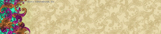 A paisley pattern with intricate, swirling teardrop shapes and floral motifs on a textured background. TURQ/ORANGE/TAUPE