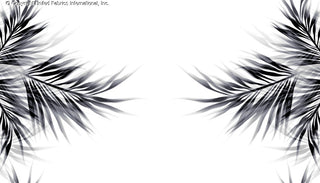A detailed pattern of overlapping palm leaves with delicate fronds, creating a symmetrical design BLACK/GREY/WHITE