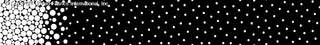 A pattern of densely packed circles on the left, gradually thinning out to scattered dots on the right. B/WHITE