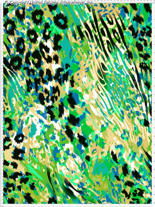 A leopard print pattern with black spots over a mix of abstract, swirling backgrounds.