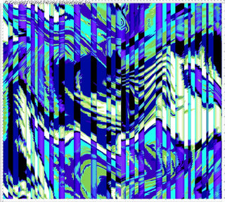 Abstract splash print with vertical stripes and waves on sheer chiffon fabric, no stretch