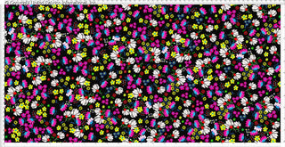 A dense floral pattern with small daisies and other flowers scattered on a background.