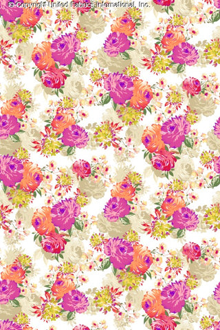 A floral pattern featuring large roses and smaller daisies scattered across a light background. OATMEAL/PINK/OLIVE