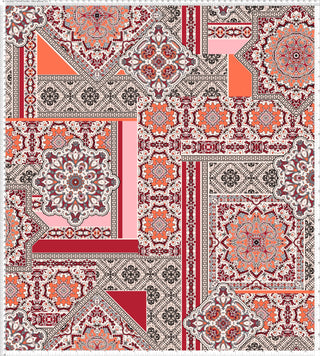 Intricate geometric design with overlapping shapes, lines, and triangles on a detailed, textured background.