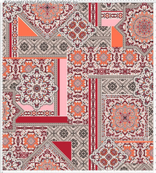Intricate geometric design with overlapping shapes, lines, and triangles on a detailed, textured background.