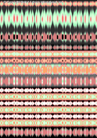 A repeating, wavy pattern with horizontal stripes of varying widths, featuring small, rounded shapes in rows. GREY/PINK/AQUA