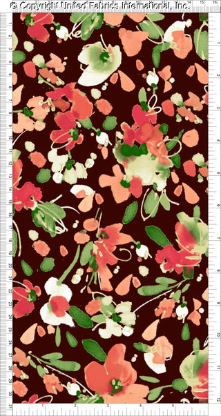 Challis Rayon Printed Inkling with large floral peonies pattern, woven fabric