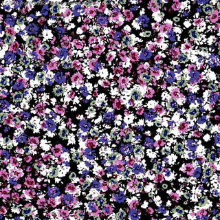 Challis Rayon Printed Kimana with daisy and rose floral pattern, woven fabric BLACK/FUCHSIA/GREEN
