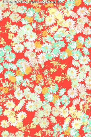 Challis Rayon Printed Vespa Daisy with daisy pattern, woven fabric for dressmaking ORANGE/TURQ/AQUA