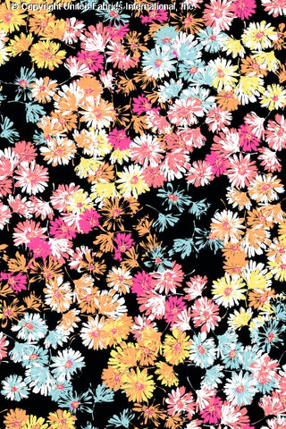 Challis Rayon Printed Vespa Daisy with daisy pattern, woven fabric for dressmaking BLACK/CORAL/BLUE