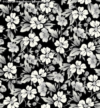 Woven Challis Rayon Printed Prosaic with small daisy floral pattern, ideal for sewing and apparel BLACK/GREY/IVORY
