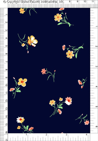 Challis Rayon Printed Marmara with zinnia and daisy pattern, woven fabric for sewing