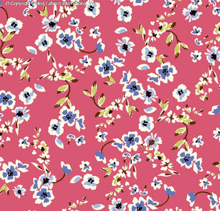 Woven fabric with small daisy floral print, ideal for dressmaking and apparel sewing BERRY/DENIM/LIME