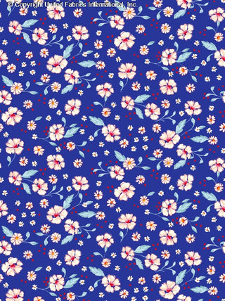 Patterned Challis Rayon Printed Vadin with dogwood and daisy floral design ROYAL/RED/BLUE