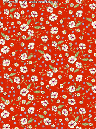 Patterned Challis Rayon Printed Vadin with dogwood and daisy floral design RED/BLUE/GREEN