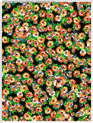 Challis Rayon Printed Redwood with rose pattern, woven fabric for dressmaking