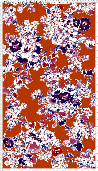 Challis Rayon Printed Shelly with peonies floral pattern, woven fabric for sewing