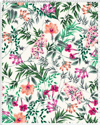 Challis Rayon Printed Kaya with hibiscus pattern and tropical print, woven fabric for sewing