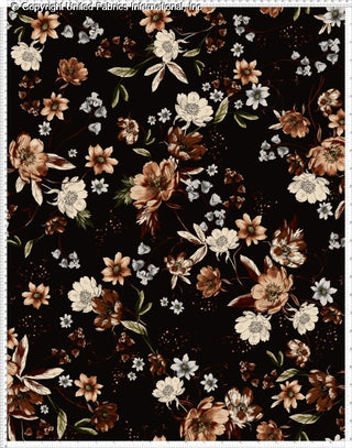 Challis Rayon Printed Valentina with peonies and rose pattern, woven fabric for dresses