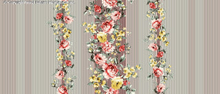Challis Rayon Printed Saniyya with variegated stripe pattern and peonies floral print MAUVE/RED/YELLOW