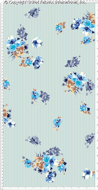 Woven Challis Rayon Printed Leona with small daisy floral pattern and stripe design