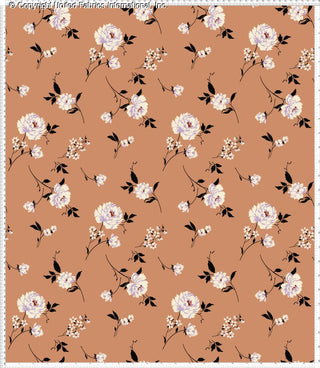 Patterned Challis Rayon Printed Aisha with peonies floral design, Woven Fabric for sewing