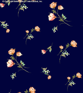 Tulips pattern on Challis Rayon Printed Varsa woven fabric for dress and craft use ECLIPSE/TANG/TURQ