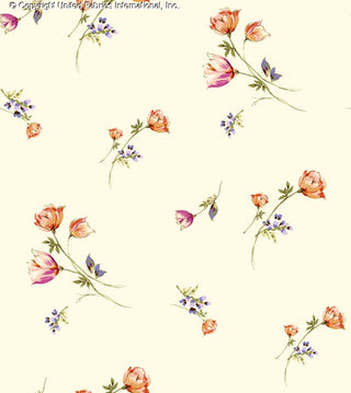 Tulips pattern on Challis Rayon Printed Varsa woven fabric for dress and craft use CREAM/ROSE/LILAC