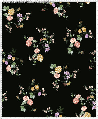 Challis Rayon Printed Manna with floral lilies and rose pattern, woven fabric for sewing