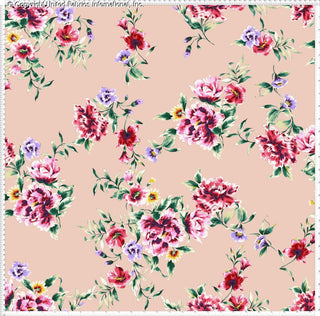 Stretch Techno crepe fabric with peony flower print for apparel and crafts