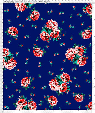 Stretch Techno crepe fabric with rose flower print for apparel and crafts