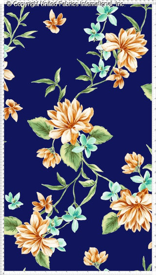Stretch crepe fabric with large dahlia floral print and small flowers