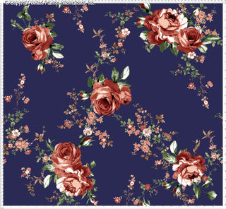 Stretch crepe fabric with large rose and daisy floral print and leaves