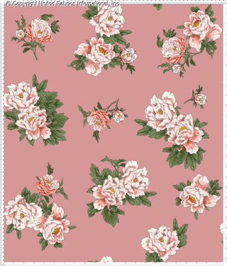 Scattered peonies and leaves floral print on stretch crepe techno fabric
